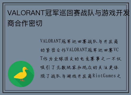VALORANT冠军巡回赛战队与游戏开发商合作密切